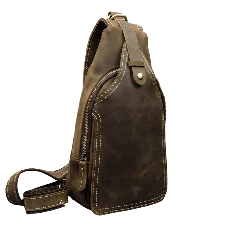 Brown leather mens sling shoulder bag for casual outings