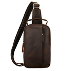 Brown leather mens sling shoulder bag for everyday use
