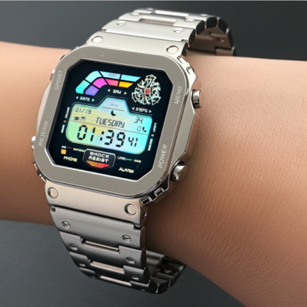 Dapr men's smart watch with GPS featuring a digital display and stainless steel band