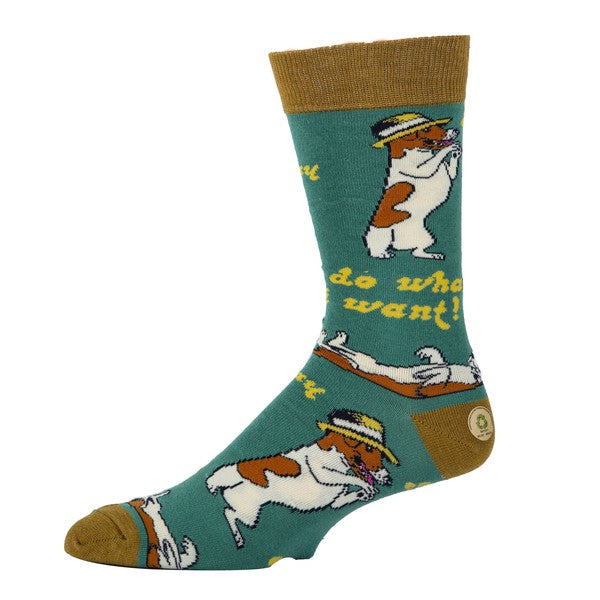 Men's socks featuring a playful dog design in teal