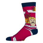 Men's socks featuring vibrant pink design and quirky Joe Exotic theme