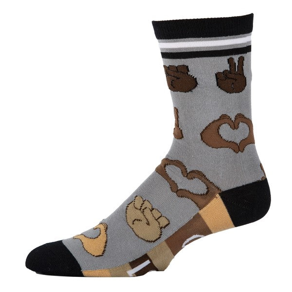 Men's socks with playful hand gestures, cotton blend for casual wear
