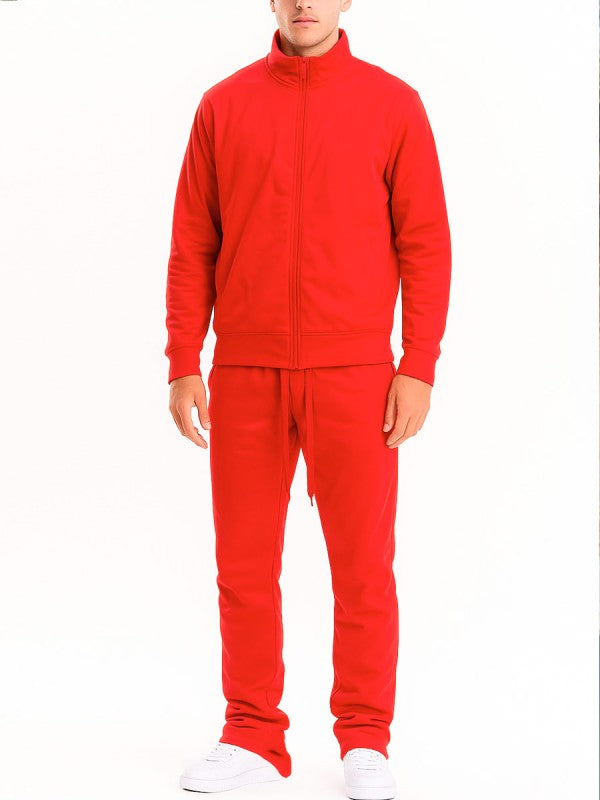 Men's solid flare stacked set in red for activewear and casual wear