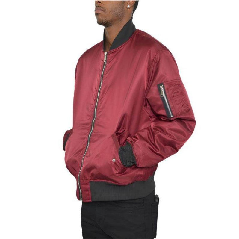 Mens Solid Padded Bomber Jacket Black Trim - VacationGrabs
