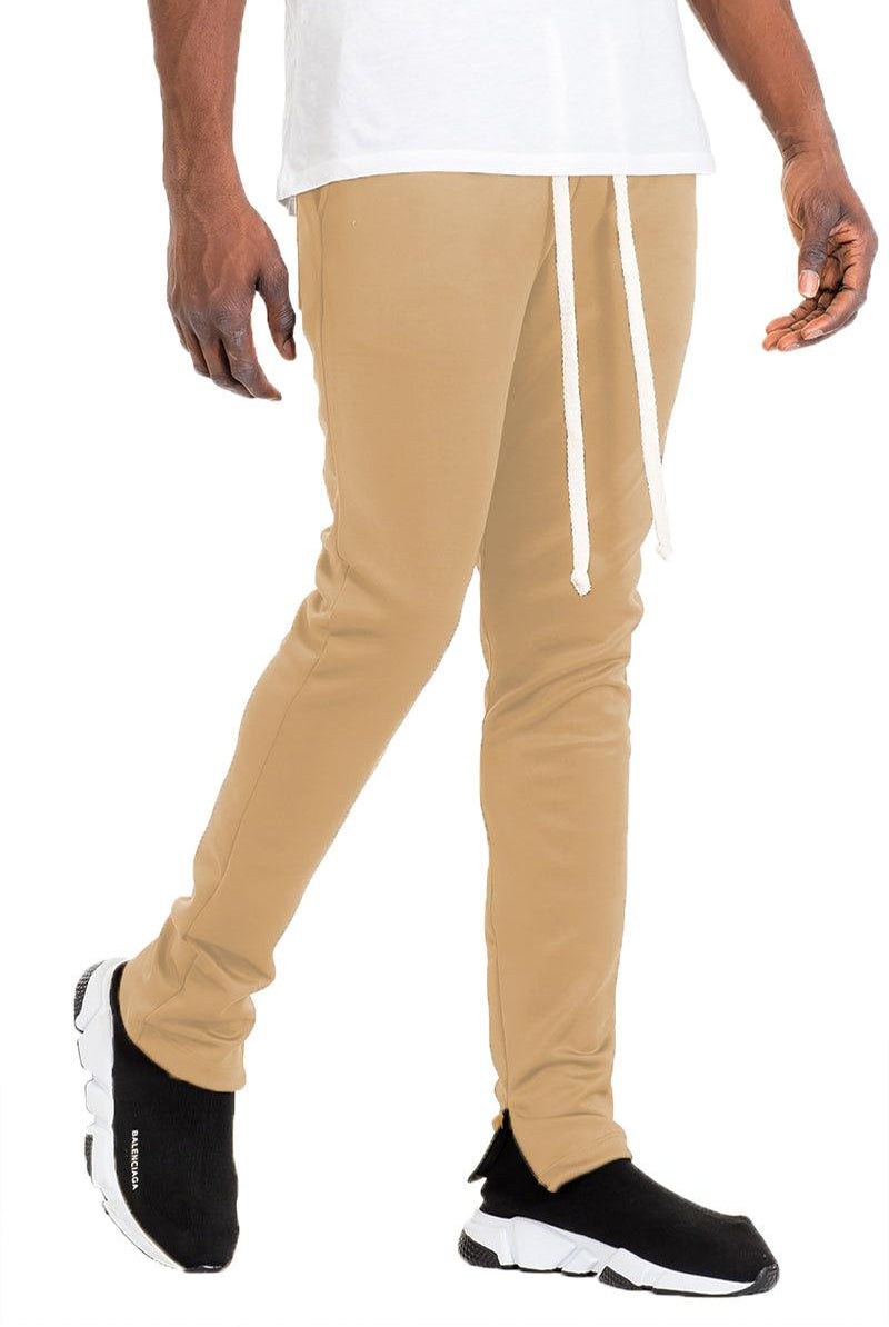 Men's Pants - Joggers Mens Solid Tan Track Pants Slim Fit