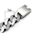 Close-up of a men's stainless steel bracelet showcasing its sleek design and clasp dimensions