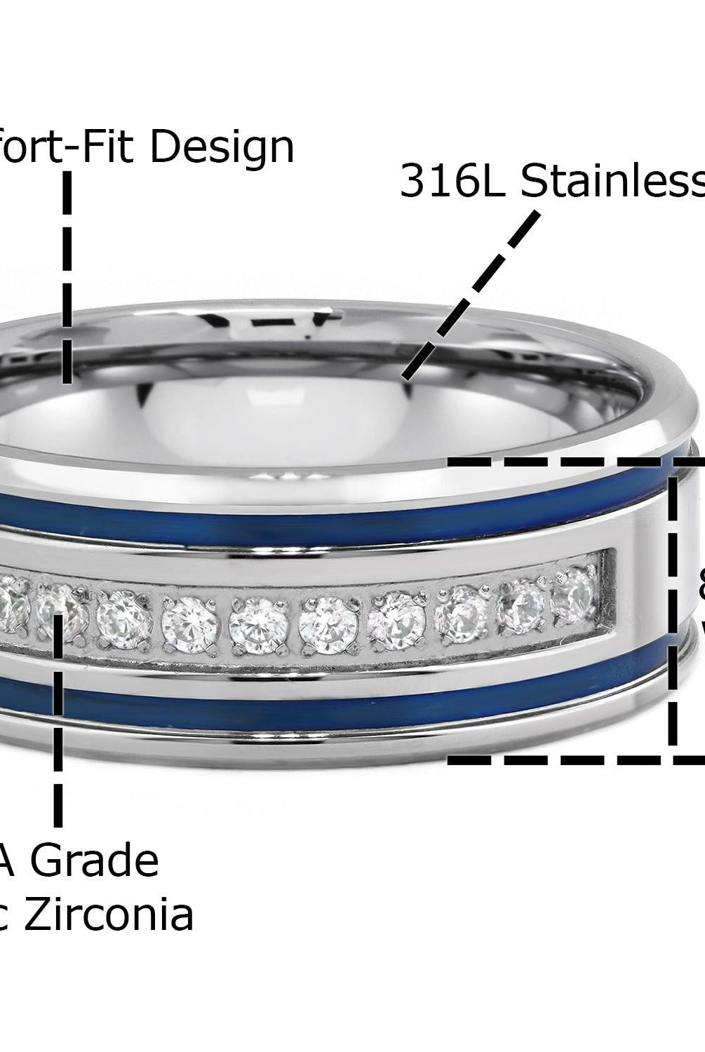 Men's Jewelry - Rings Mens Stainless Steel CZ Blue Stripes Rings for Him