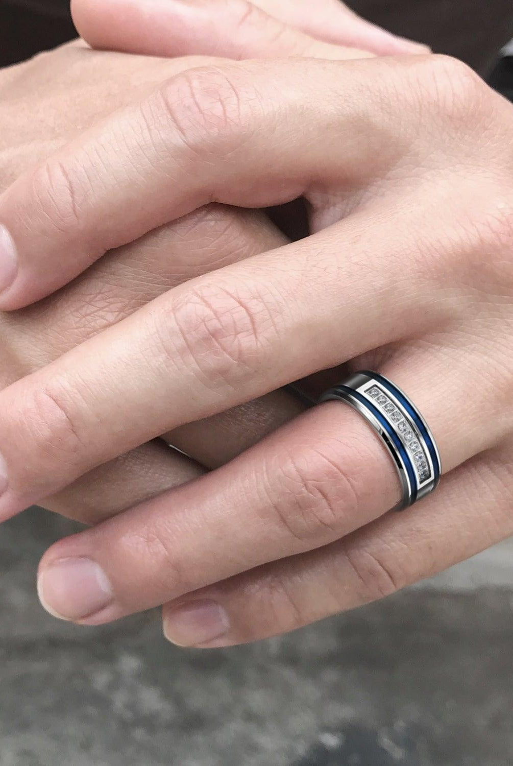 Men's Jewelry - Rings Mens Stainless Steel CZ Blue Stripes Rings for Him