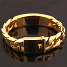 Gold men's stainless steel ID bracelet with a stylish link design and secure clasp