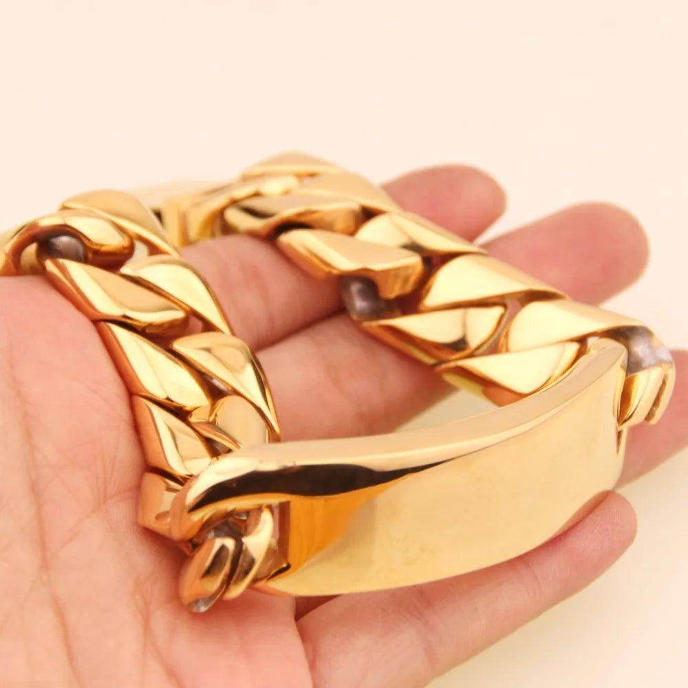 Men's stainless steel ID bracelet with a bold chain design, perfect for everyday wear