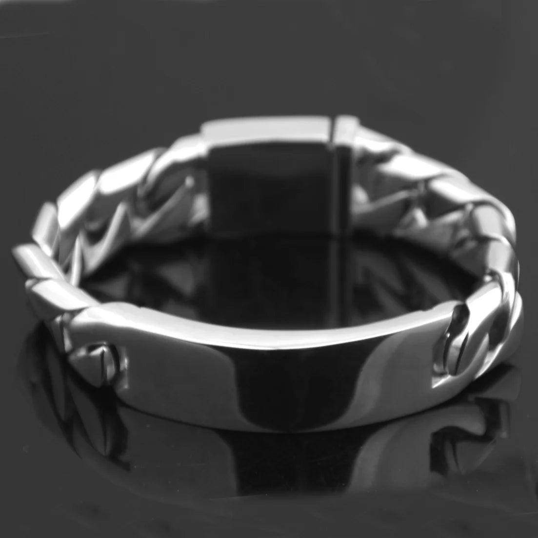 Men's stainless steel ID bracelet with a sleek design and secure clasp for everyday wear
