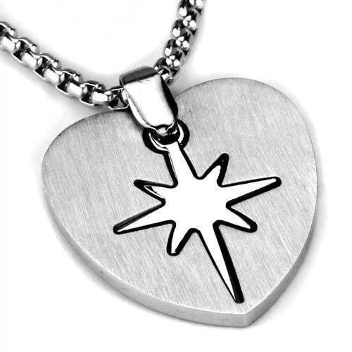 Men's stainless steel necklace featuring a heart pendant with a star design