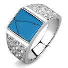 Men's stainless steel ring with turquoise stone and intricate diamond-like accents