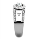 Men's stainless steel ring featuring a central stone and decorative crystal accents
