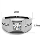 Men's stainless steel ring featuring a square diamond and accent stones for a stylish look