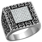 Mens sterling silver CZ ring featuring intricate designs and sparkling stone detailing.