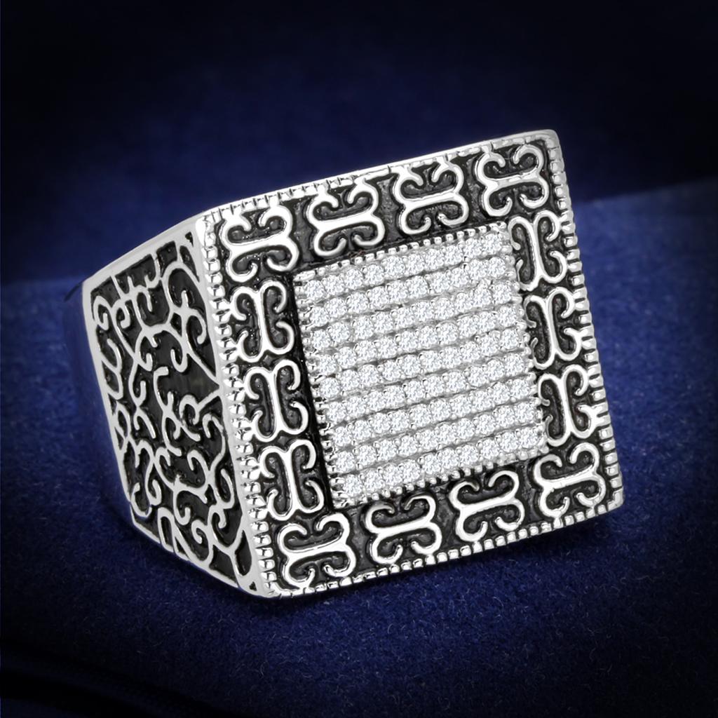 VacationGrabs mens sterling silver CZ ring with intricate design and diamond-like cubic zirconia embellishments
