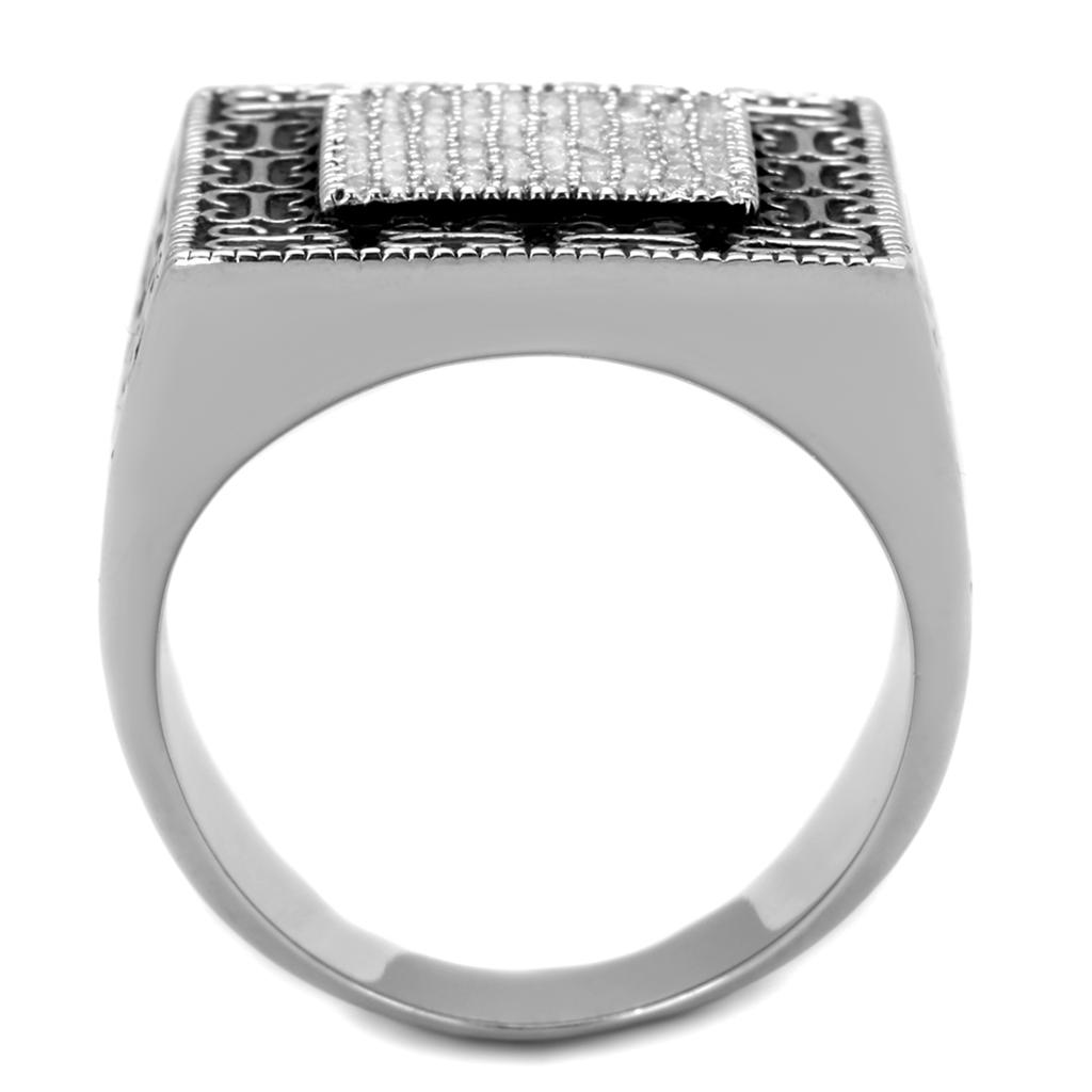 Mens sterling silver CZ ring with a square design and polished finish for a modern look