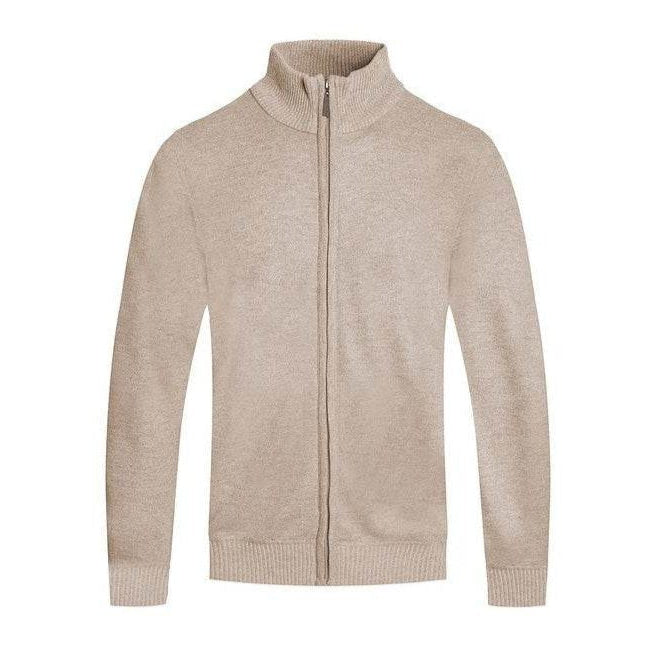 Men's beige zip-up sweater, soft knit for casual wear