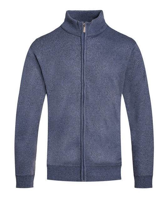 WEIV men's sweaters, blue zip-up cardigan made of soft material