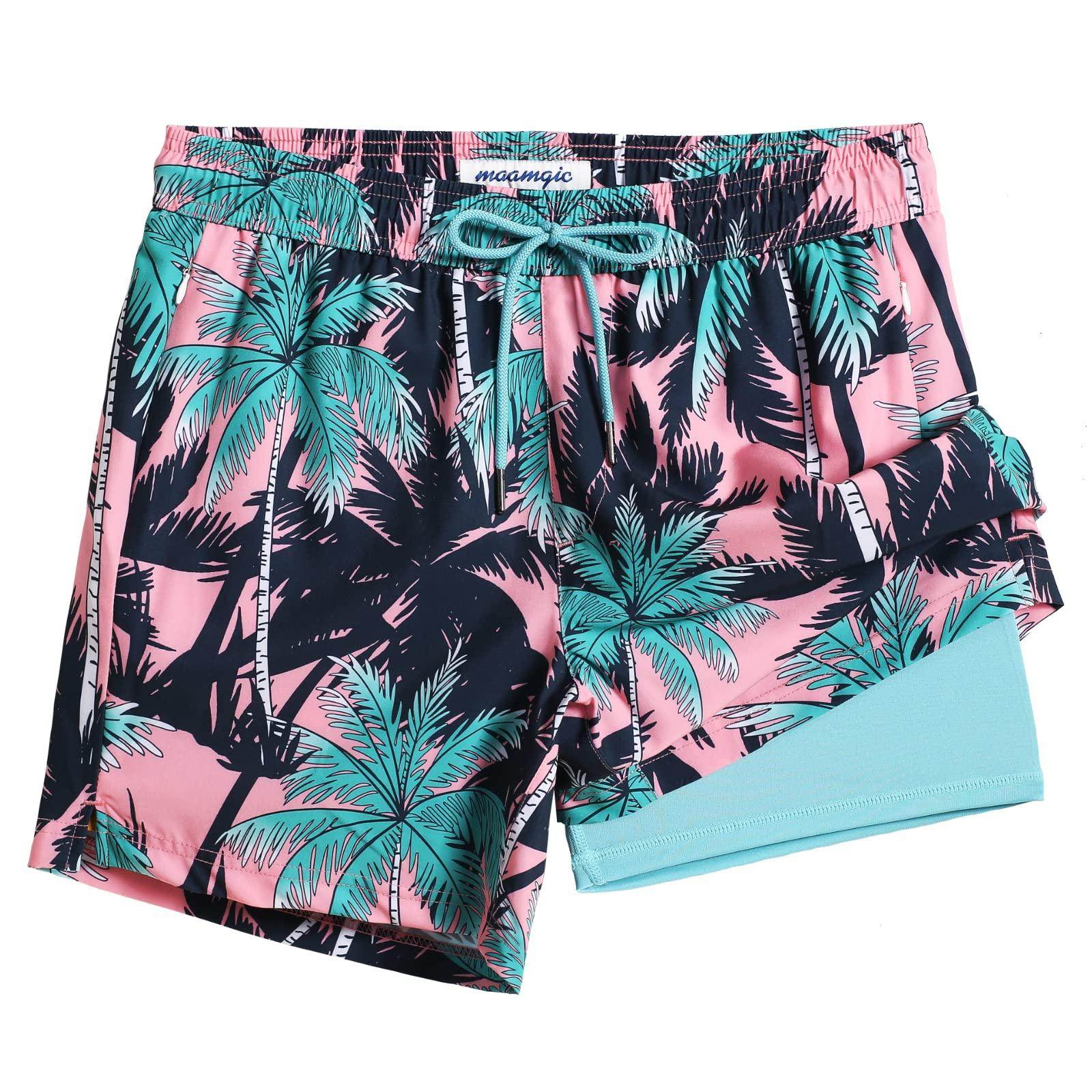Mens Swim Trunks Compression Liner Quick Dry Zipper Pockets - VacationGrabs