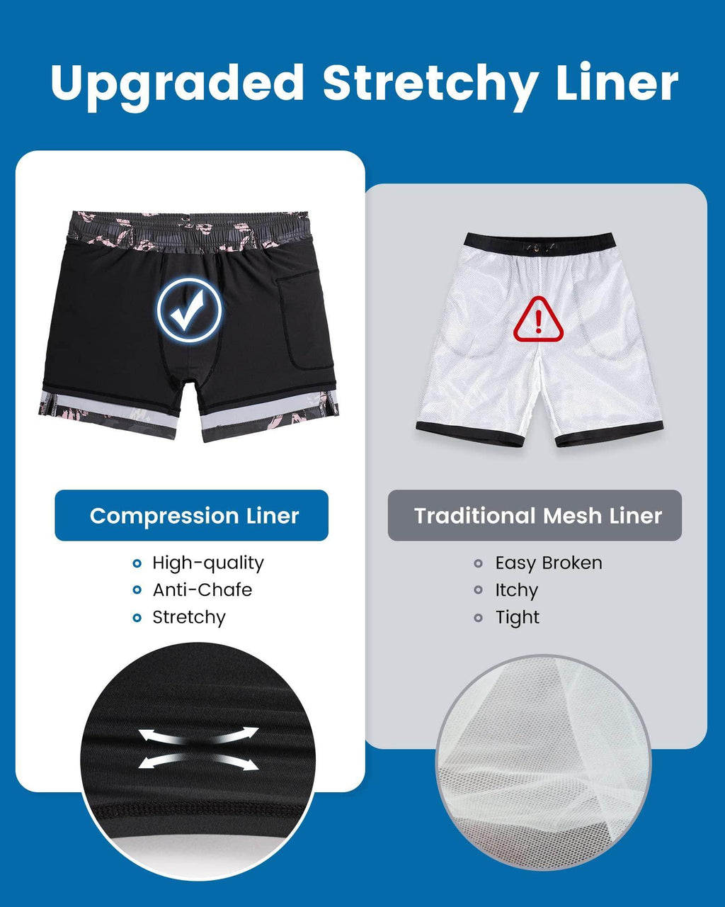 Mens Swim Trunks Compression Liner Quick Dry Zipper Pockets - VacationGrabs