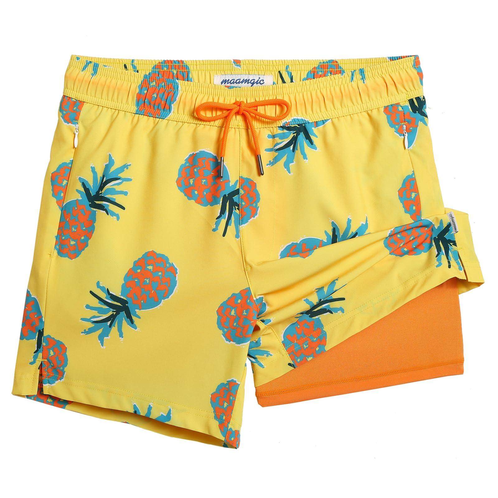 Mens Swim Trunks Compression Liner Quick Dry Zipper Pockets - VacationGrabs
