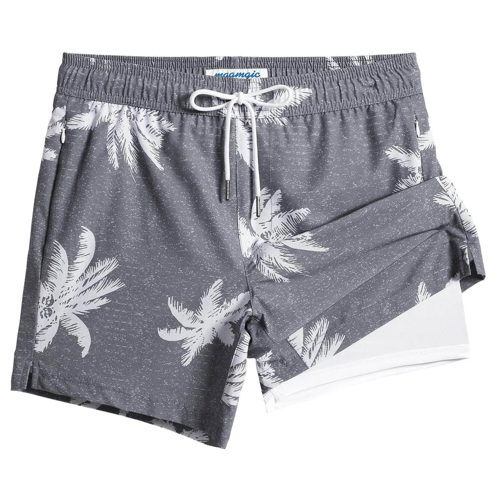 Mens Swim Trunks Compression Liner Quick Dry Zipper Pockets - VacationGrabs