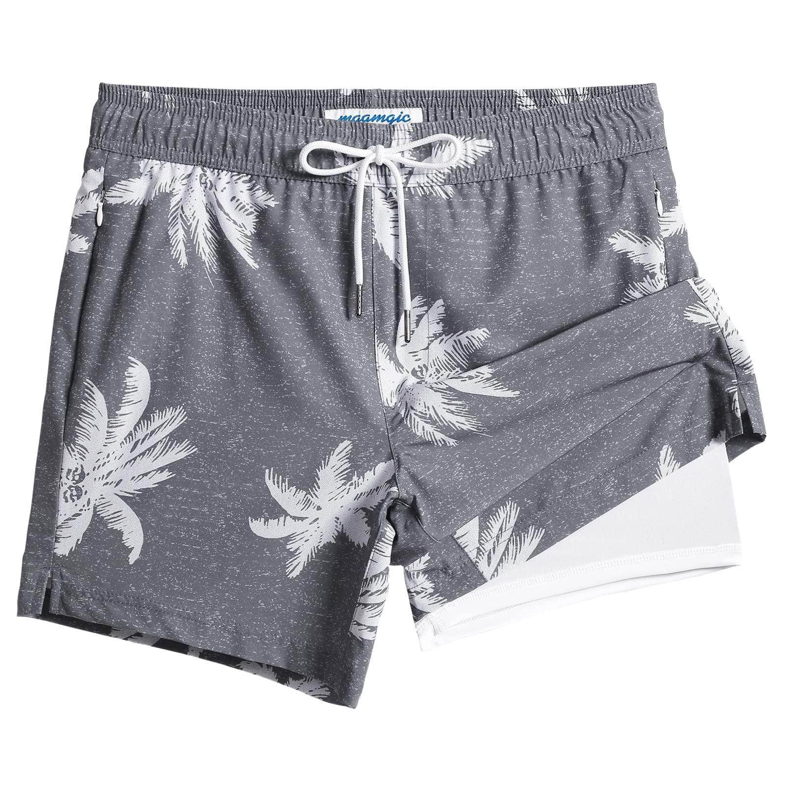 Mens Swim Trunks Compression Liner Quick Dry Zipper Pockets - VacationGrabs