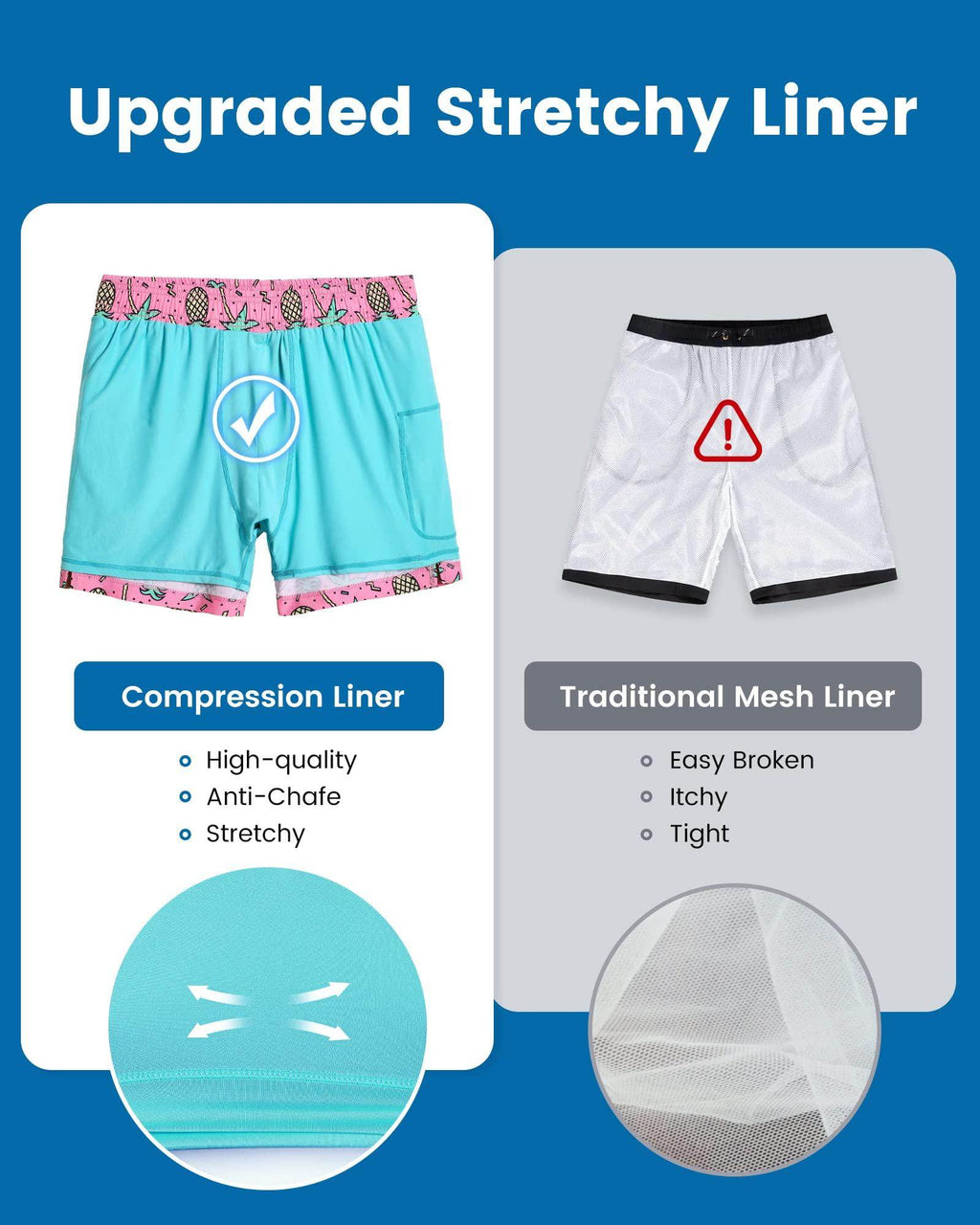 Mens Swim Trunks Compression Liner Quick Dry Zipper Pockets - VacationGrabs