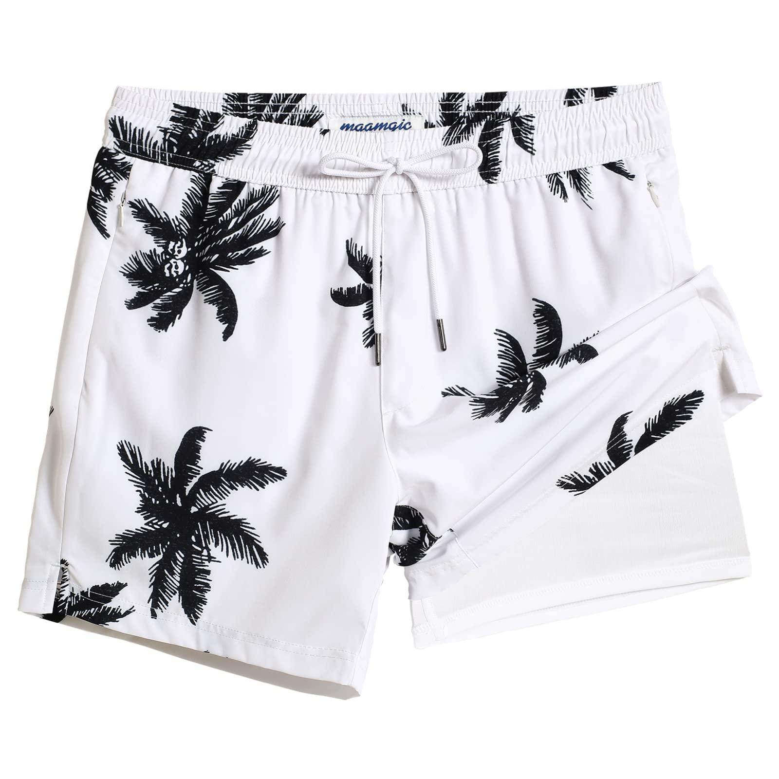 Mens Swim Trunks Compression Liner Quick Dry Zipper Pockets - VacationGrabs