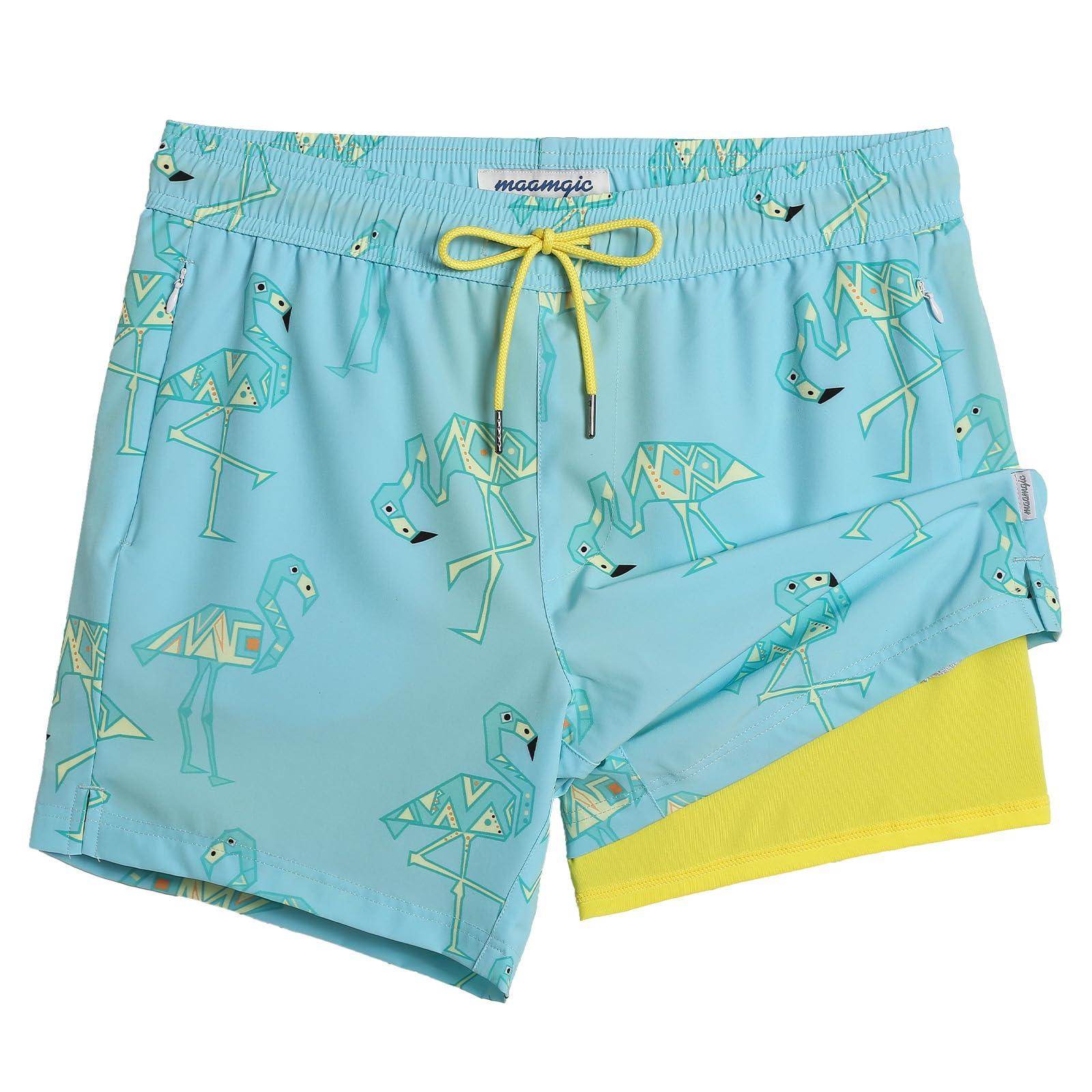 Mens Swim Trunks Compression Liner Quick Dry Zipper Pockets - VacationGrabs