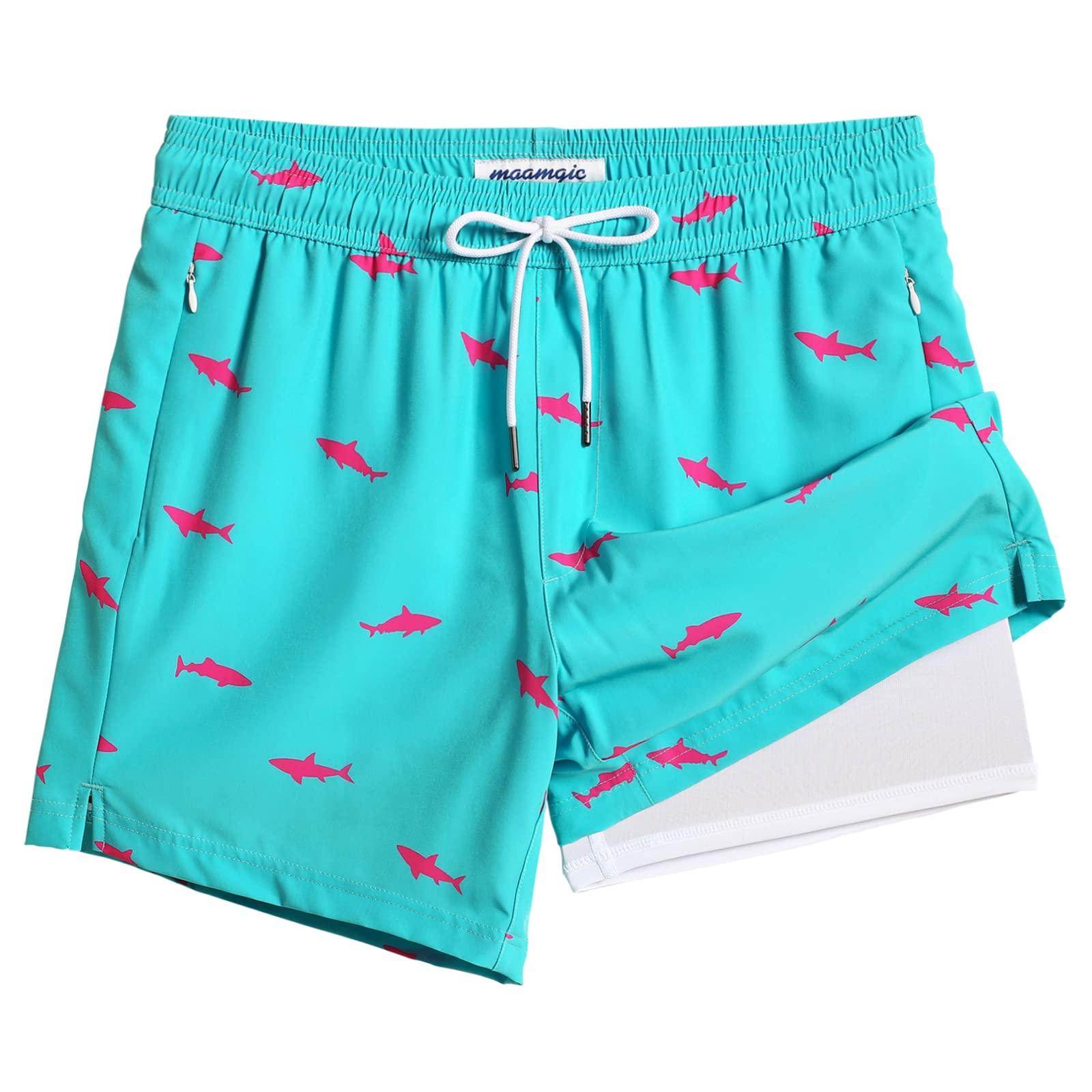 Mens Swim Trunks Compression Liner Quick Dry Zipper Pockets - VacationGrabs