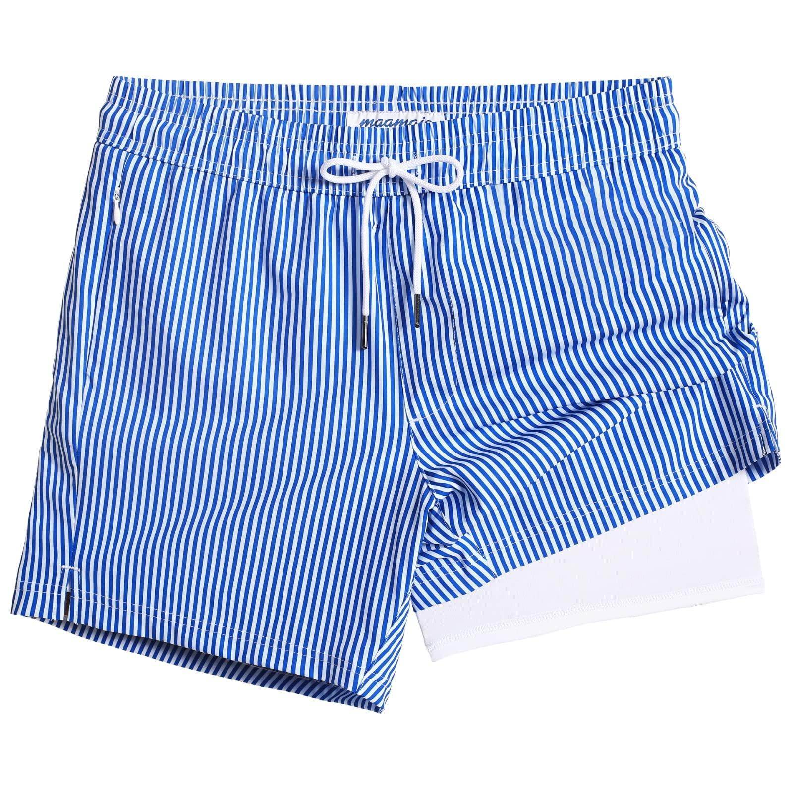 Mens Swim Trunks Compression Liner Quick Dry Zipper Pockets - VacationGrabs