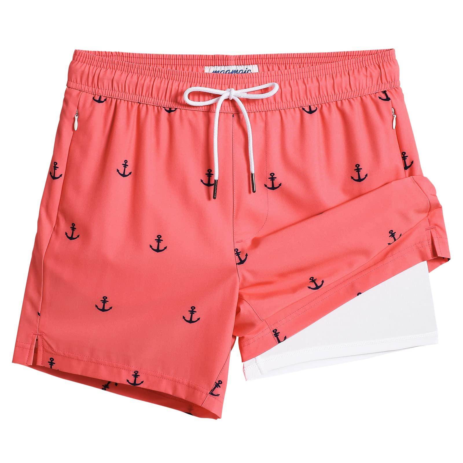 Mens Swim Trunks Compression Liner Quick Dry Zipper Pockets - VacationGrabs