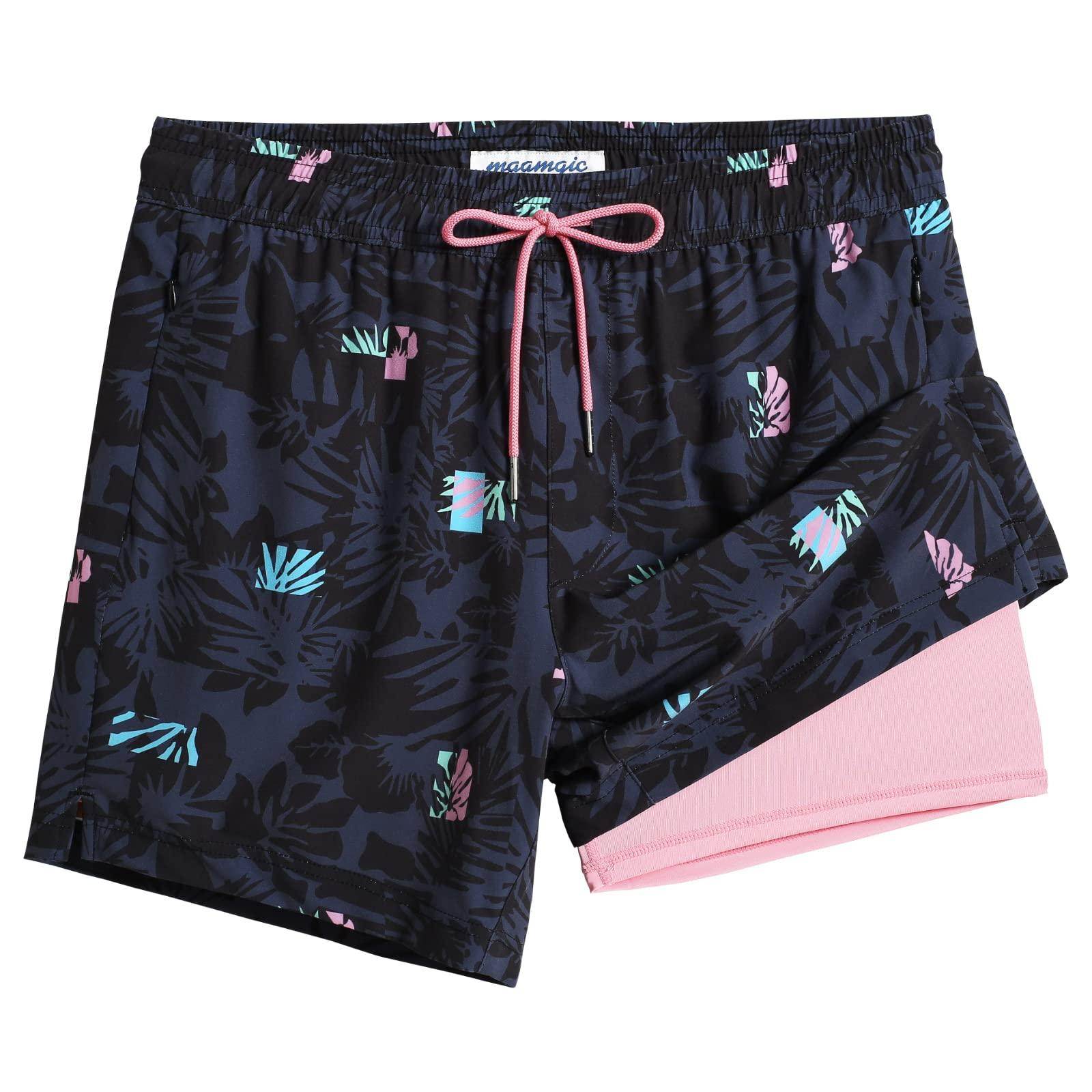 Mens Swim Trunks Compression Liner Quick Dry Zipper Pockets - VacationGrabs