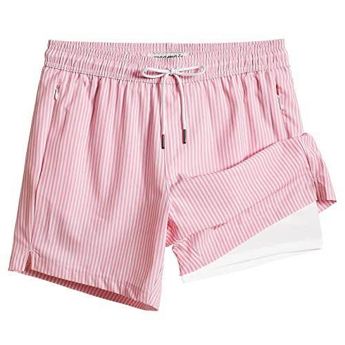 Mens Swim Trunks Compression Liner Quick Dry Zipper Pockets - VacationGrabs