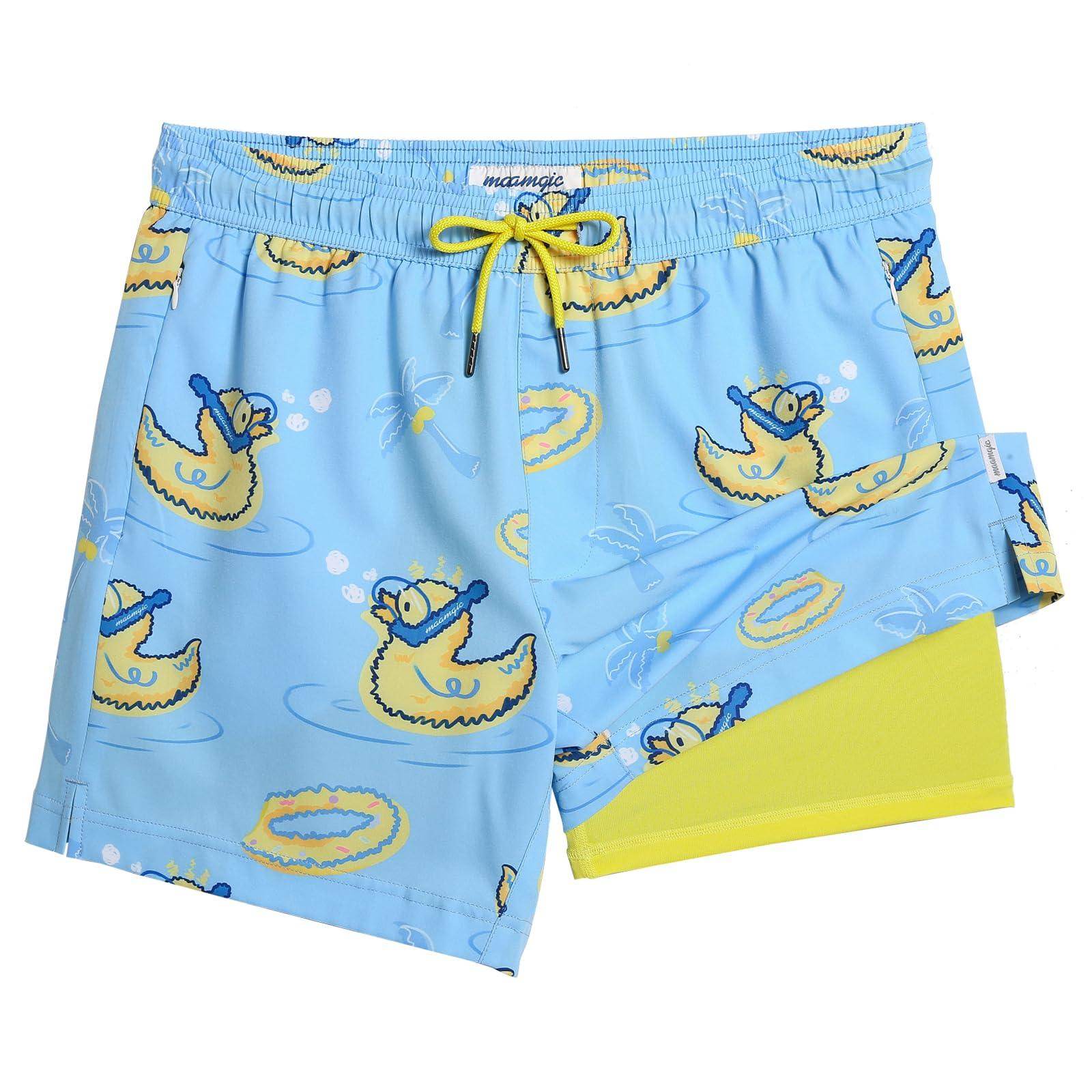 Mens Swim Trunks Compression Liner Quick Dry Zipper Pockets - VacationGrabs