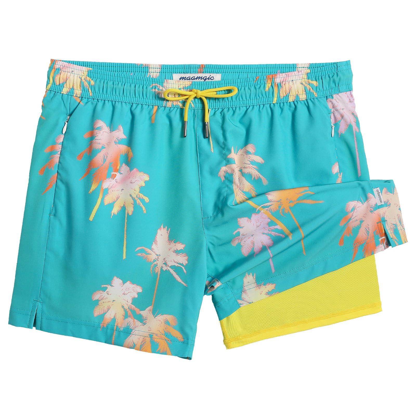 Mens Swim Trunks Compression Liner Quick Dry Zipper Pockets - VacationGrabs