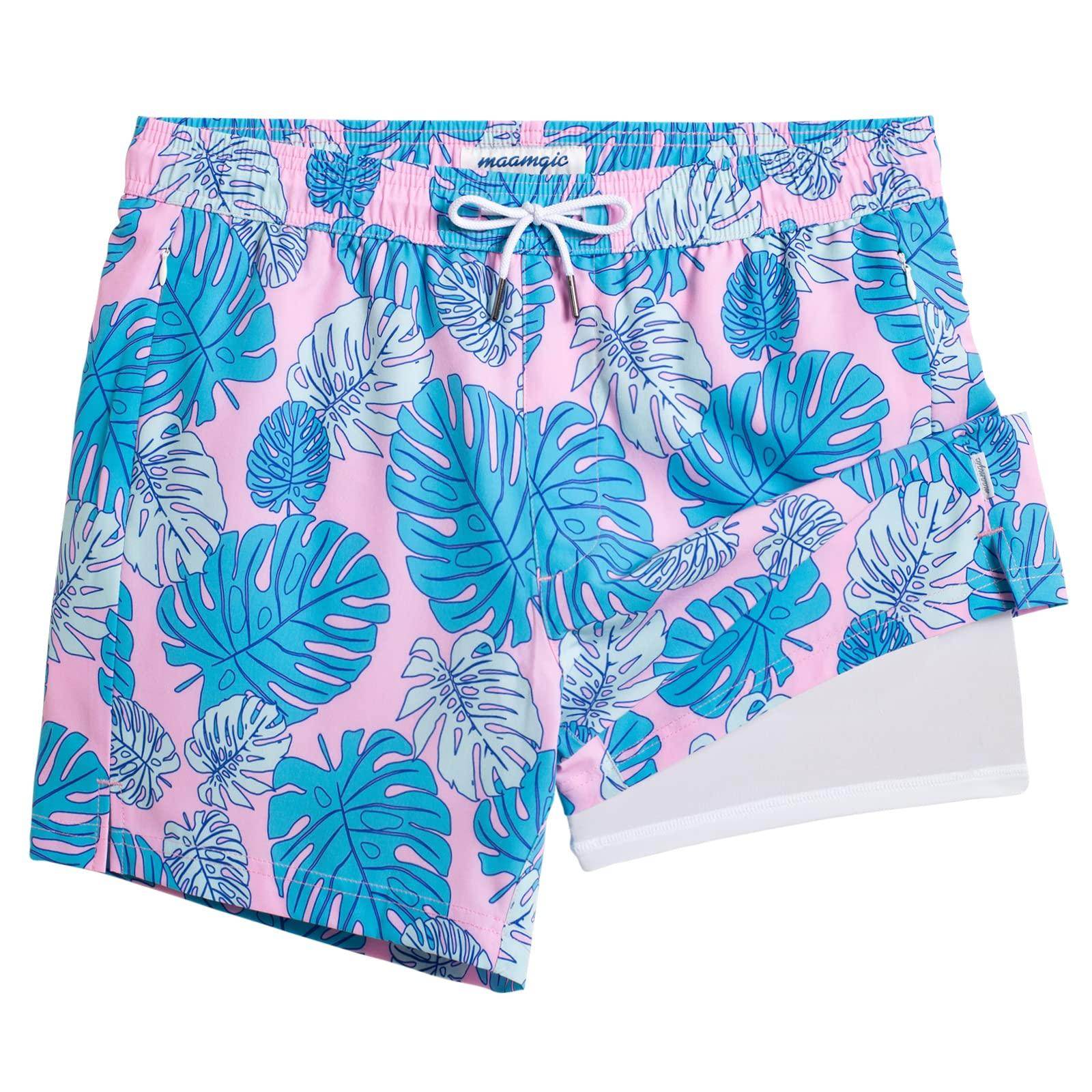 Mens Swim Trunks Compression Liner Quick Dry Zipper Pockets - VacationGrabs