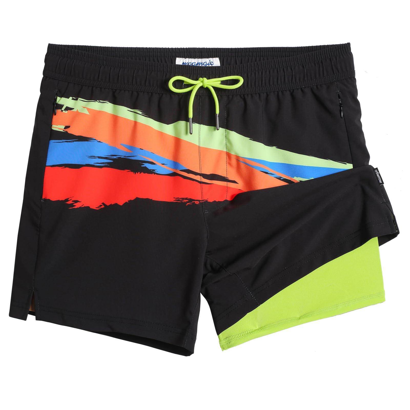 Mens Swim Trunks Compression Liner Quick Dry Zipper Pockets - VacationGrabs