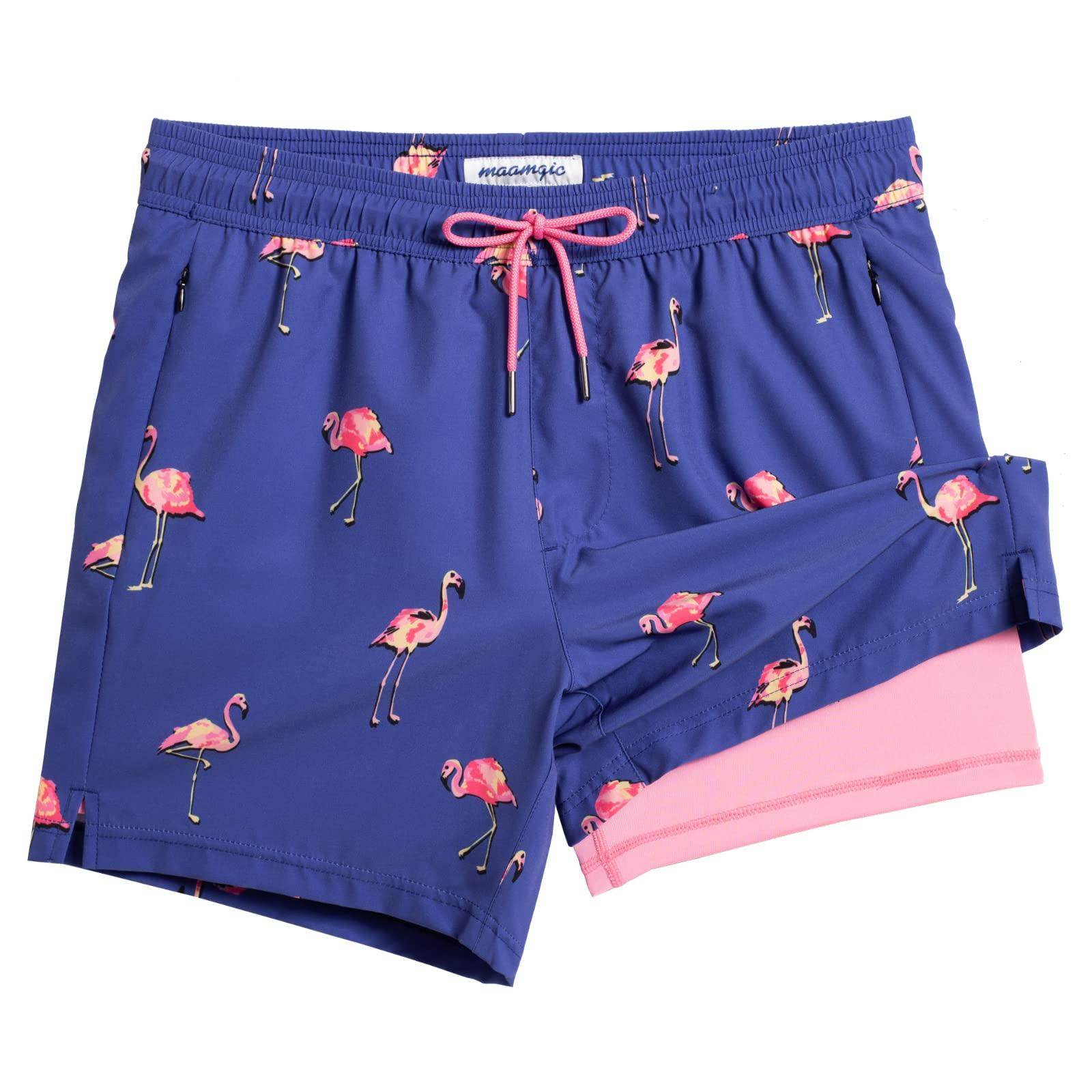 Mens Swim Trunks Compression Liner Quick Dry Zipper Pockets - VacationGrabs