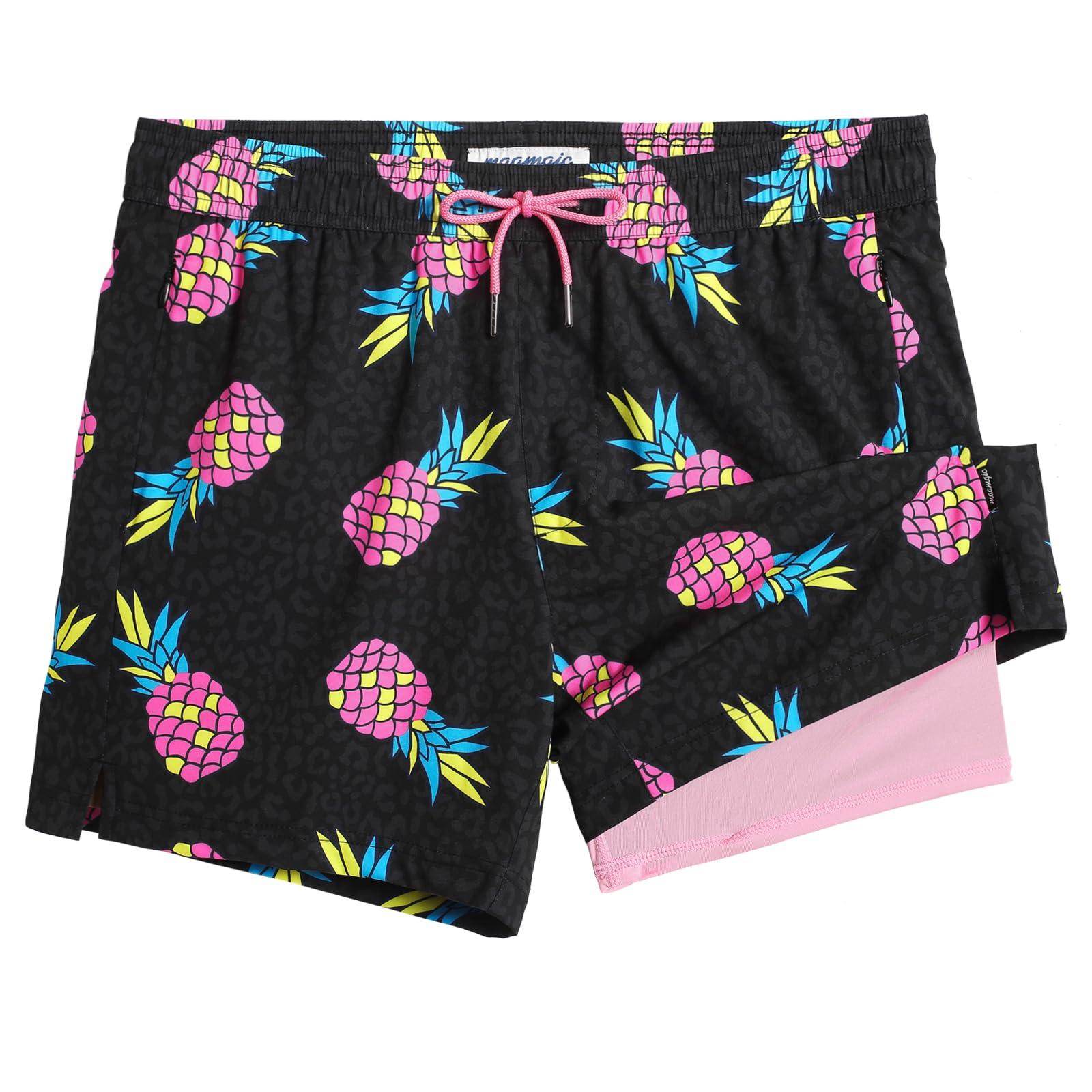 Mens Swim Trunks Compression Liner Quick Dry Zipper Pockets - VacationGrabs