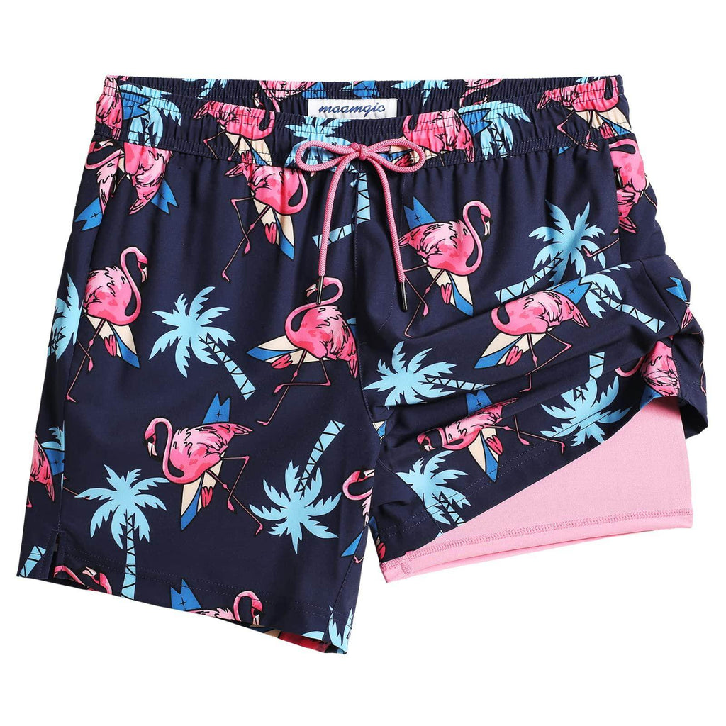 Mens Swim Trunks Compression Liner Quick Dry Zipper Pockets - VacationGrabs