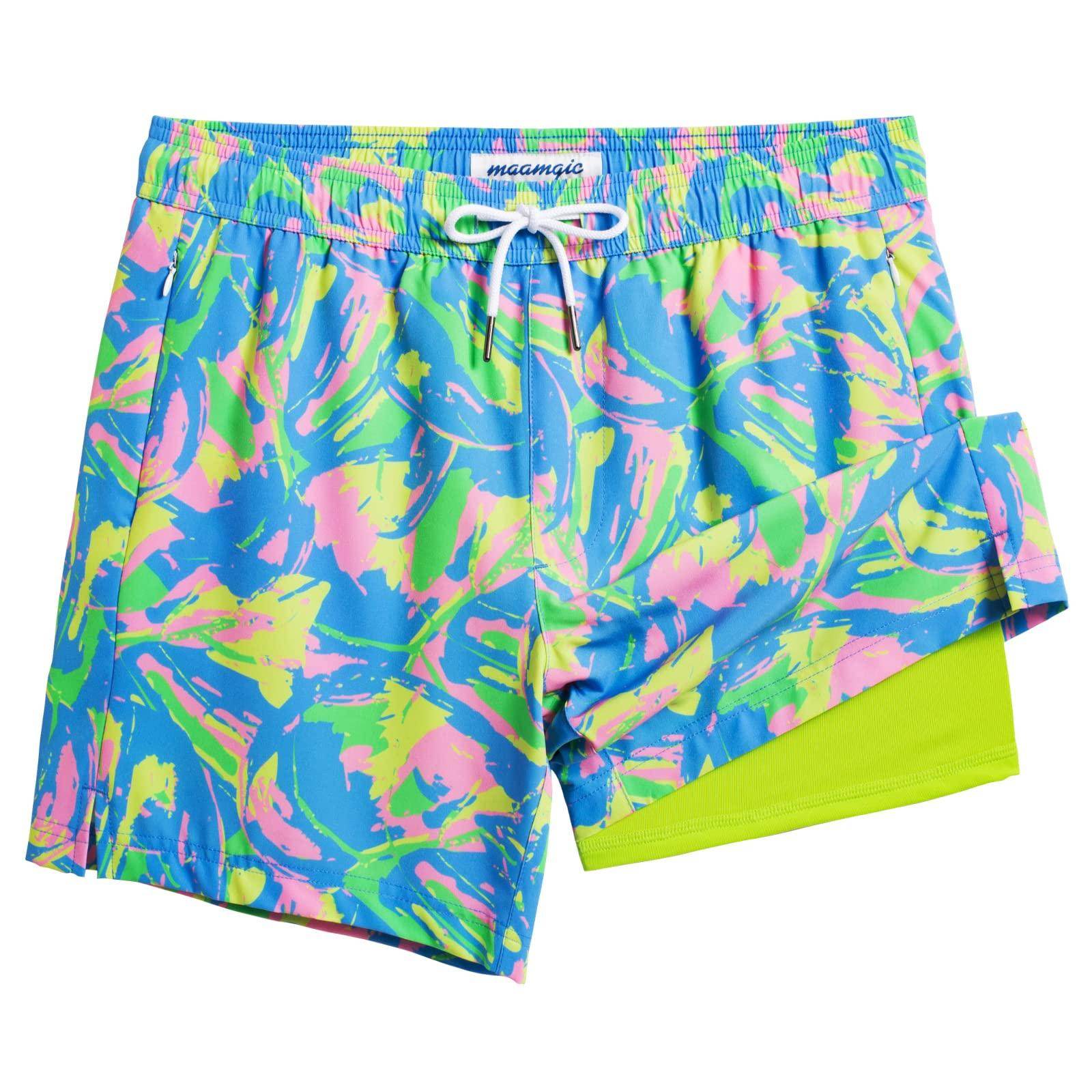 Mens Swim Trunks Compression Liner Quick Dry Zipper Pockets - VacationGrabs