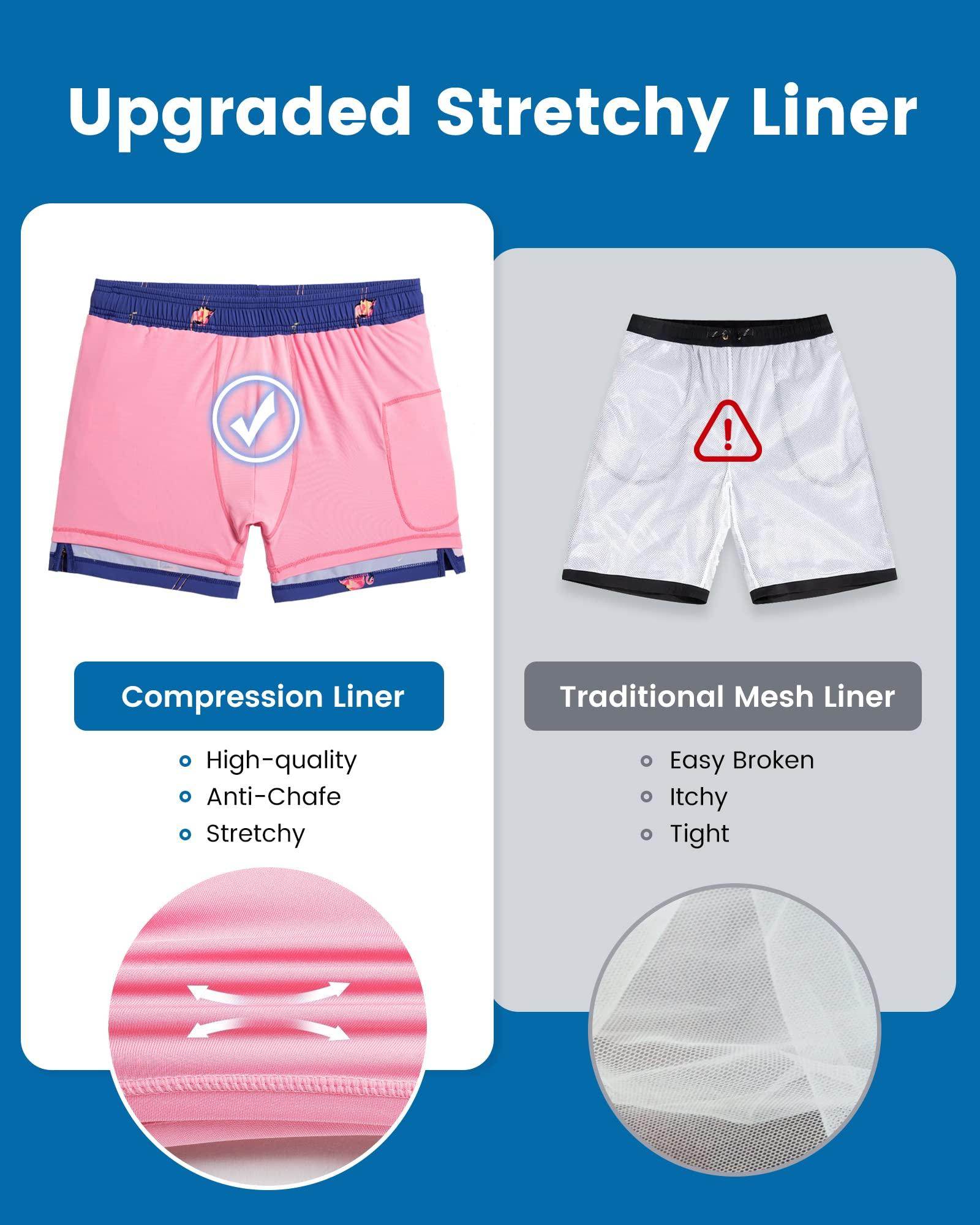 Mens Swim Trunks Compression Liner Quick Dry Zipper Pockets - VacationGrabs