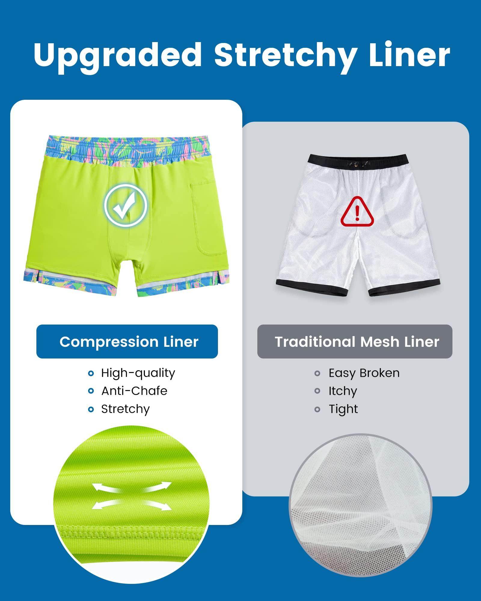 Mens Swim Trunks Compression Liner Quick Dry Zipper Pockets - VacationGrabs