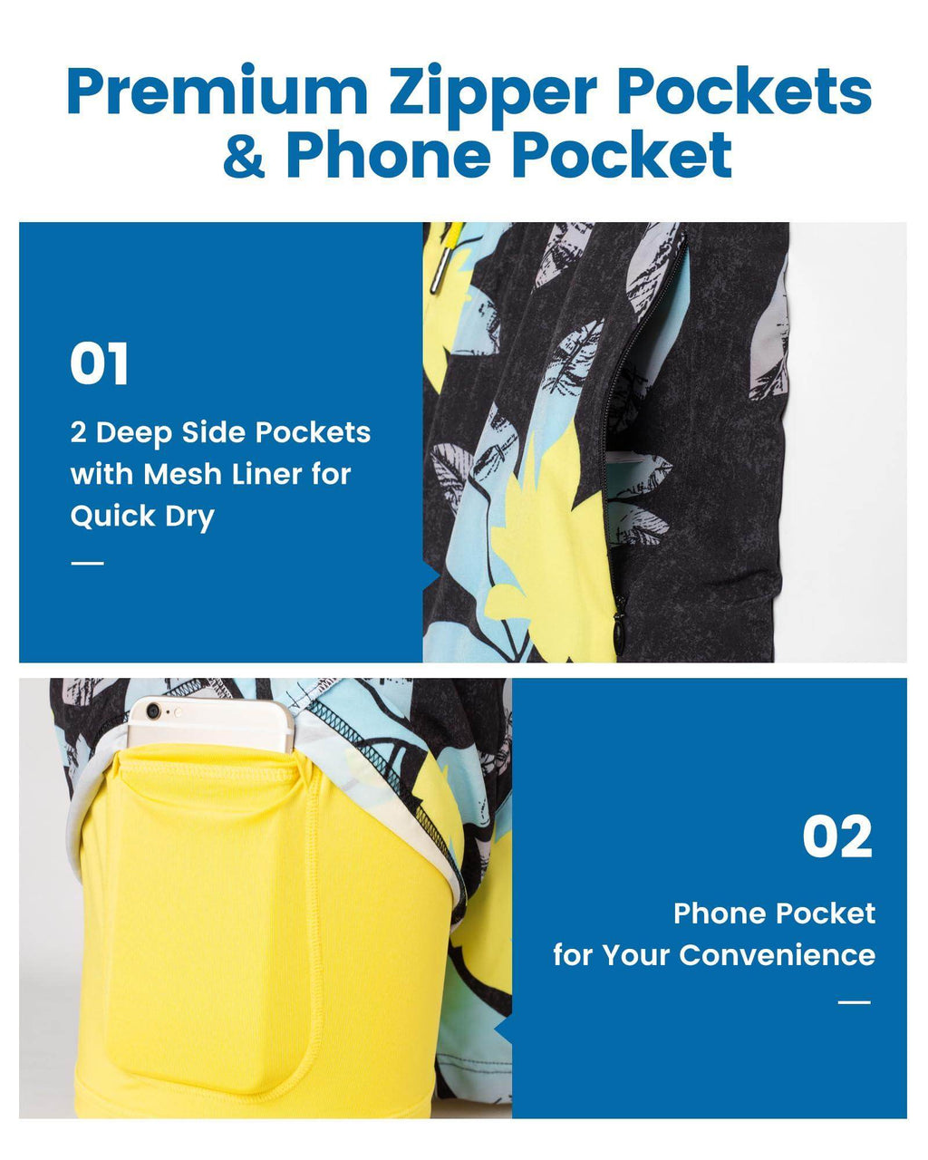Mens Swim Trunks Compression Liner Quick Dry Zipper Pockets - VacationGrabs