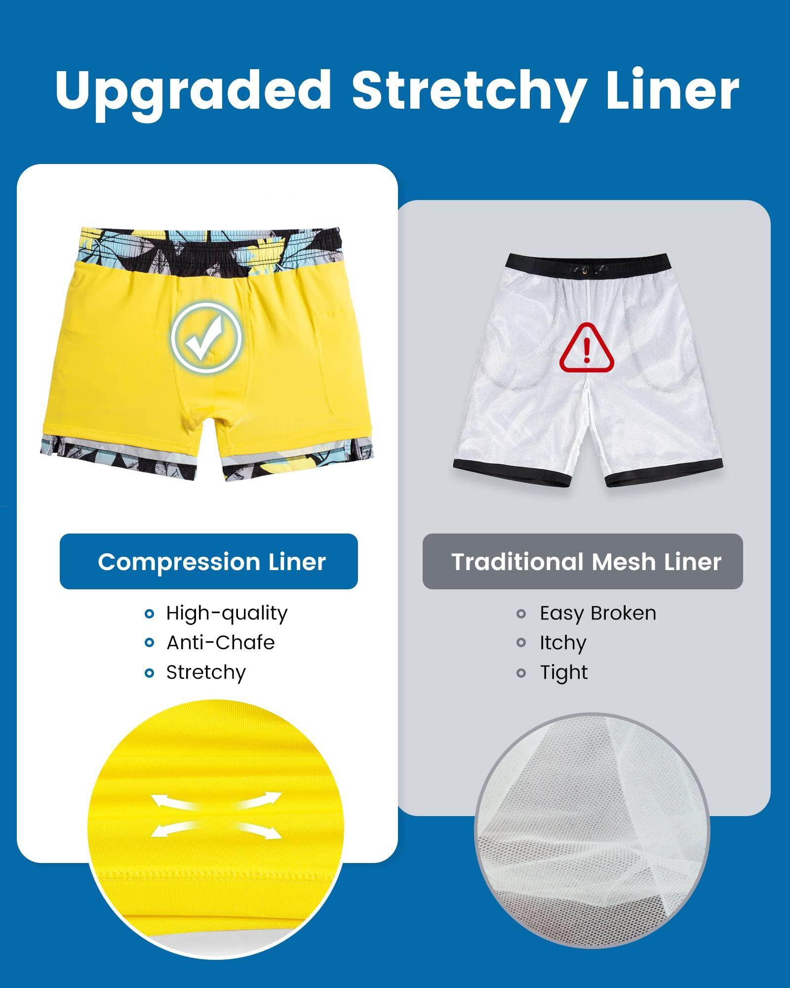 Mens Swim Trunks Compression Liner Quick Dry Zipper Pockets - VacationGrabs