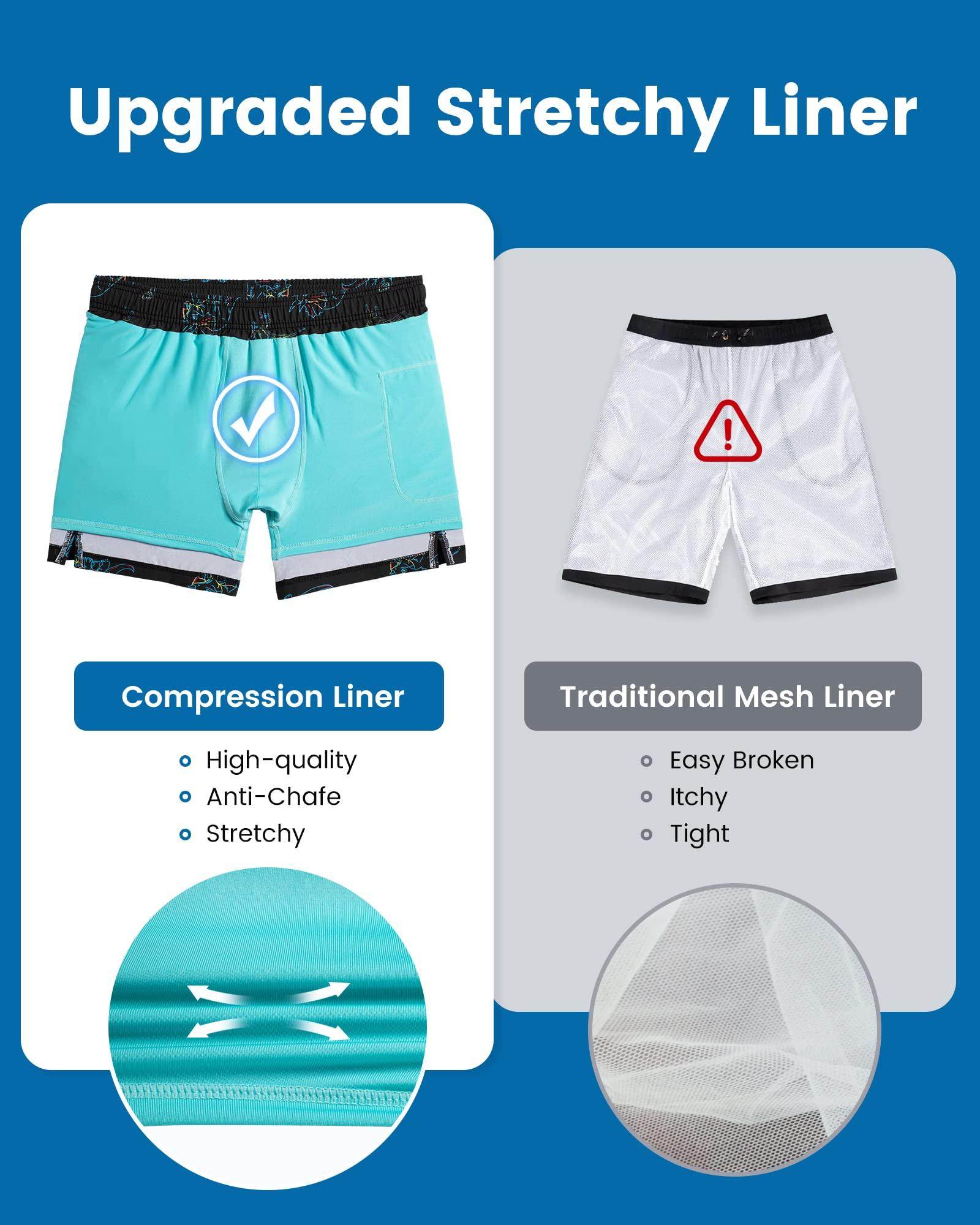Mens Swim Trunks Compression Liner Quick Dry Zipper Pockets - VacationGrabs